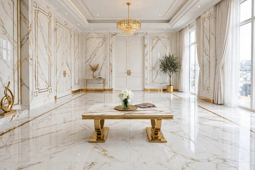 Arianna Cream Marble & Gold Coffee Table – Luxury Coffee Table UK