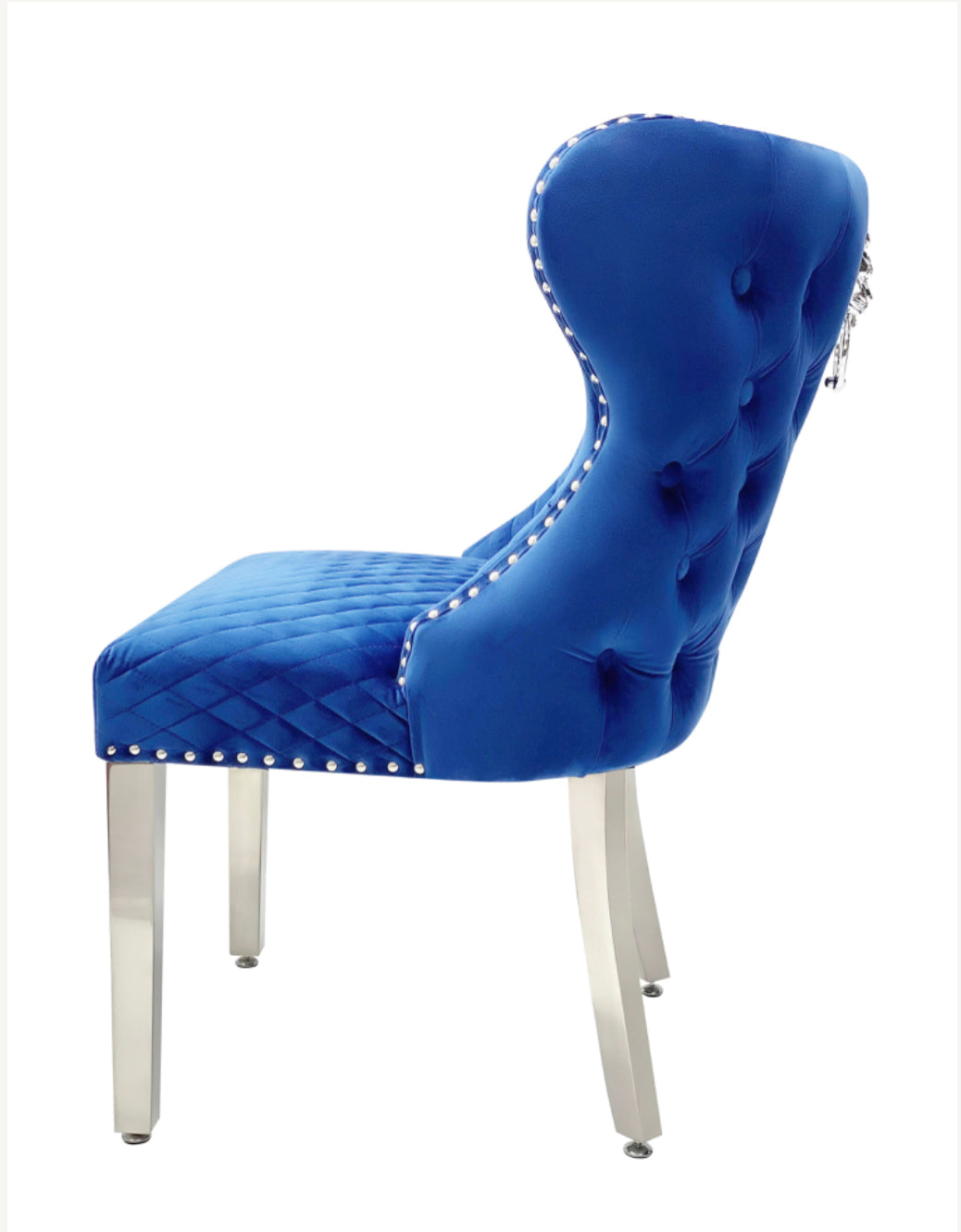 Set Of 2 Chairs | Valentino Navy-Blue Velvet Lion Knocker Dining Chairs – Luxury Velvet Dining Chairs UK