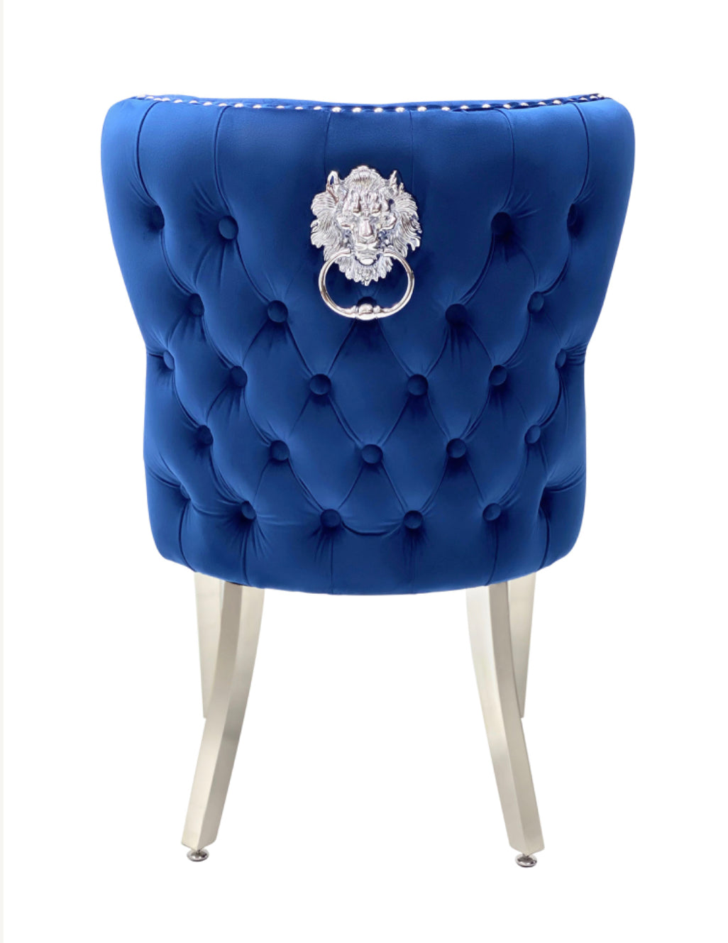 Set Of 2 Chairs | Valentino Navy-Blue Velvet Lion Knocker Dining Chairs – Luxury Velvet Dining Chairs UK