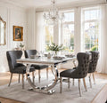 Arianna White Marble & Chrome Dining Set with Grey Valentino Lion Knocker Chairs
