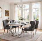 Arianna White Marble & Chrome Dining Set with Grey Valentino Lion Knocker Chairs