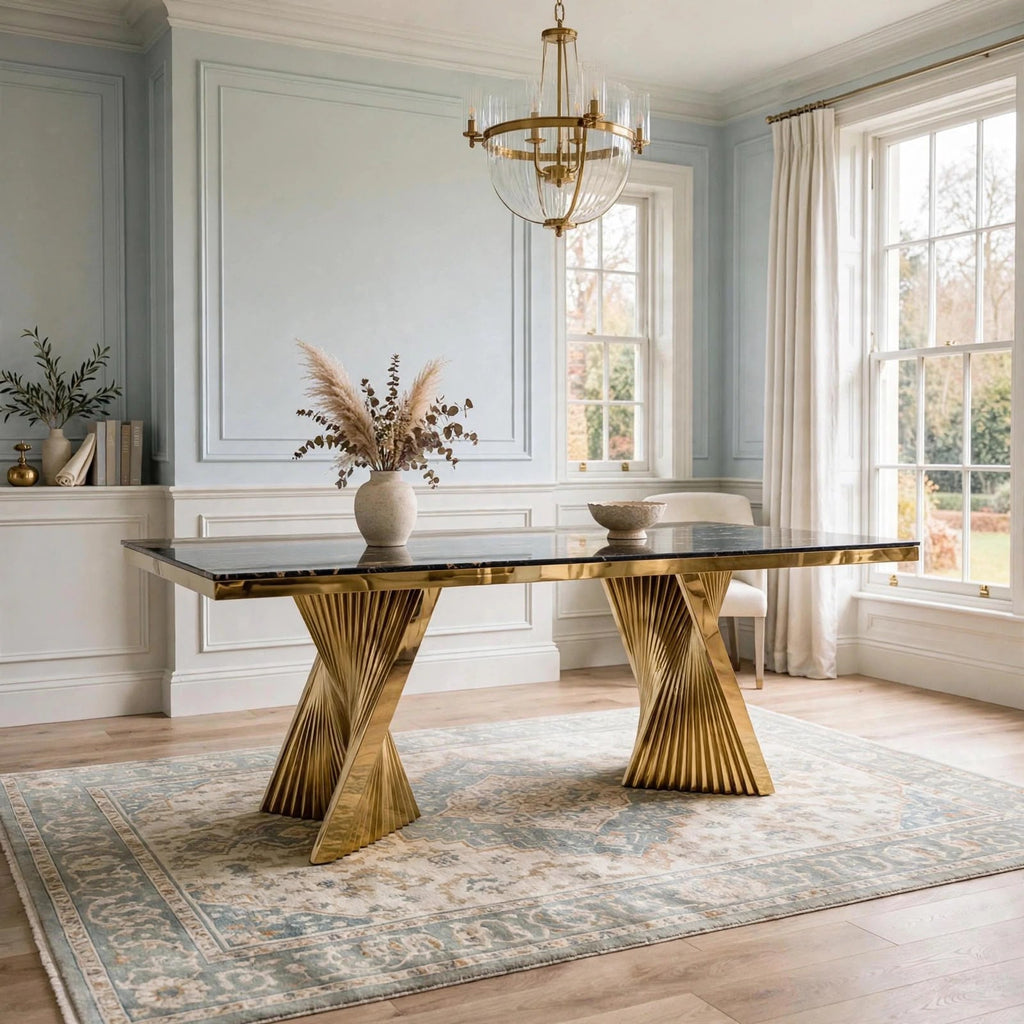 Ravello 180cm Marble Dining Table with Gold Twist Base