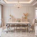 Cream marble Louis dining table and cream Sofia chairs with chrome legs – luxury 6 seater dining set