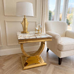 Arianna White Marble & Gold Side Table – Luxury Occasional Table UK