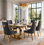 Arianna Black & Gold Marble & Gold Dining Set with Black Victoria Lion Knocker Chairs
