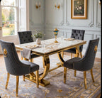 Arianna Black & Gold Marble & Gold Dining Set with Black Victoria Lion Knocker Chairs