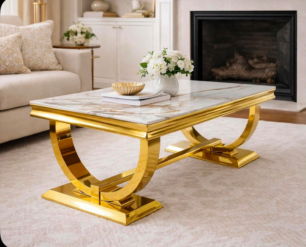 Arianna Cream Marble & Gold Coffee Table Cream marble luxury coffee table