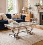 Arianna Grey Marble & Chrome Coffee Table Light Grey marble luxury coffee table