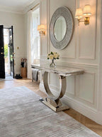 Arianna Grey Marble & Chrome Console Table Light Grey marble luxury console table