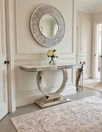 Arianna Grey Marble & Chrome Console Table Light Grey marble luxury console table