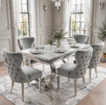 Arianna Light Grey Marble & Chrome Dining Set with Grey Majestic Lion Knocker Chairs