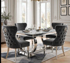 Arianna Light Grey Marble & Chrome Dining Set with Grey Majestic Lion Knocker Chairs