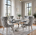 Arianna Light Grey Marble & Chrome Dining Set with Grey Majestic Lion Knocker Chairs