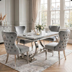 Arianna Light Grey Marble & Chrome Dining Set with Grey Majestic Lion Knocker Chairs