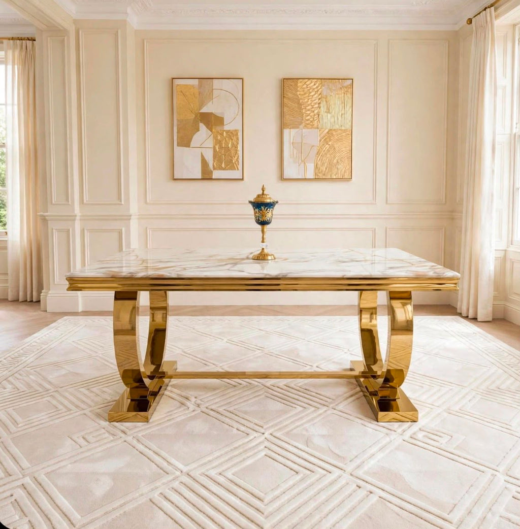 Arianna White Marble & Gold Dining Table luxury marble dining table