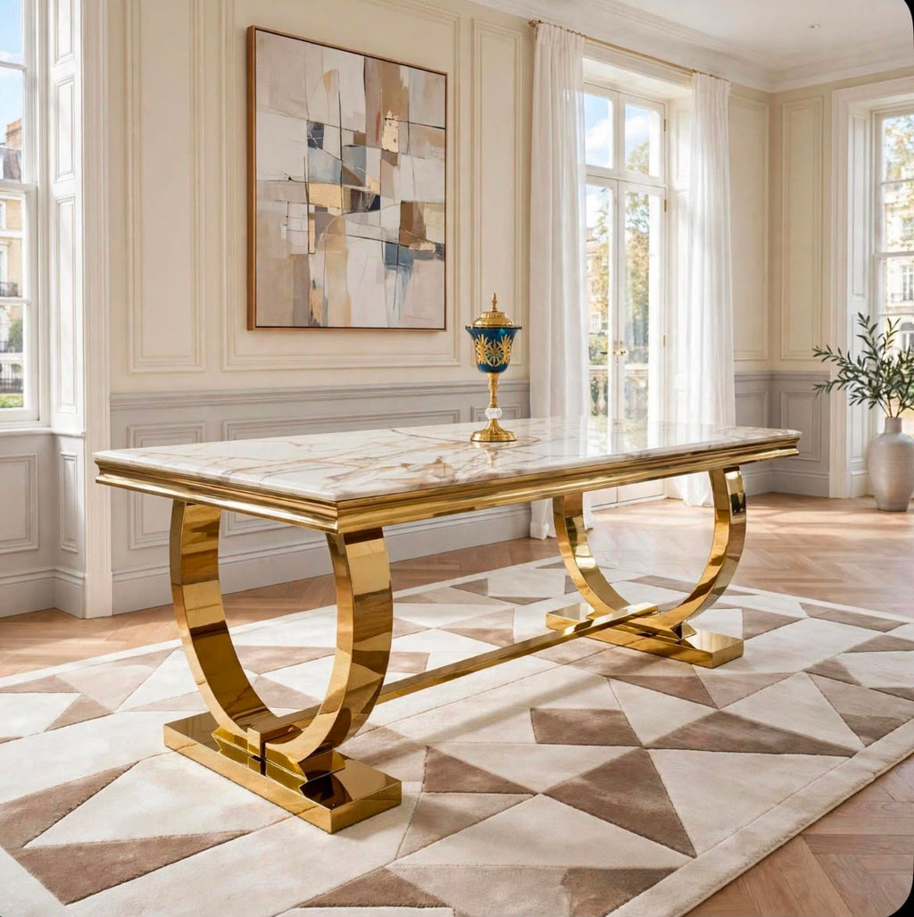 Arianna White Marble & Gold Dining Table luxury marble dining table