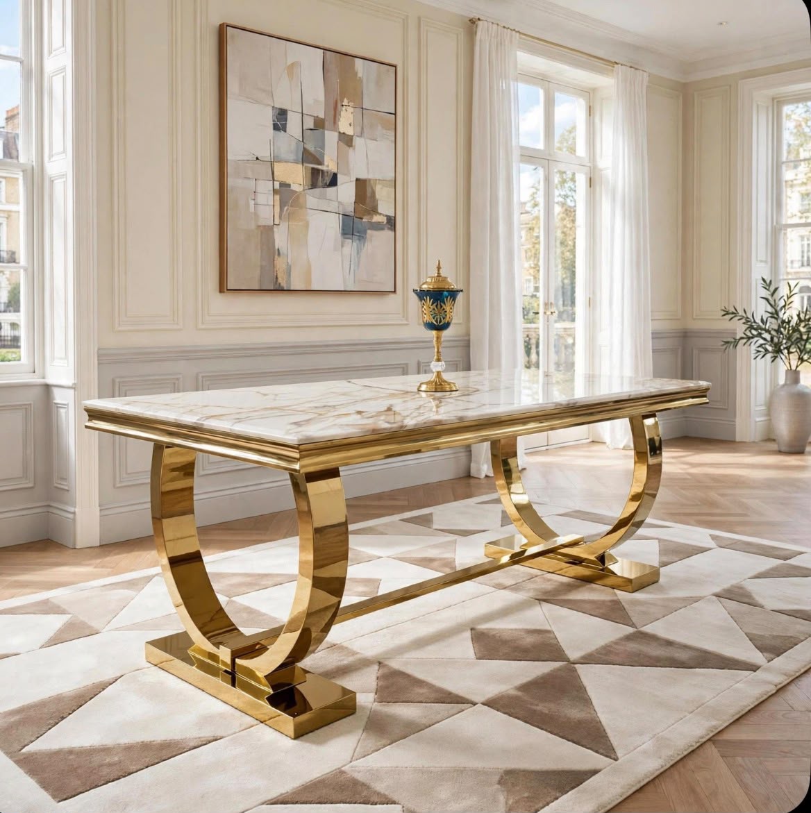 Arianna White Marble & Gold Dining Table luxury marble dining table