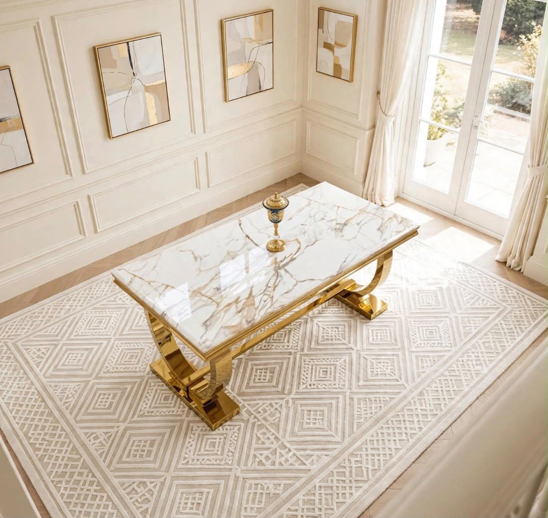 Arianna White Marble & Gold Dining Table luxury marble dining table