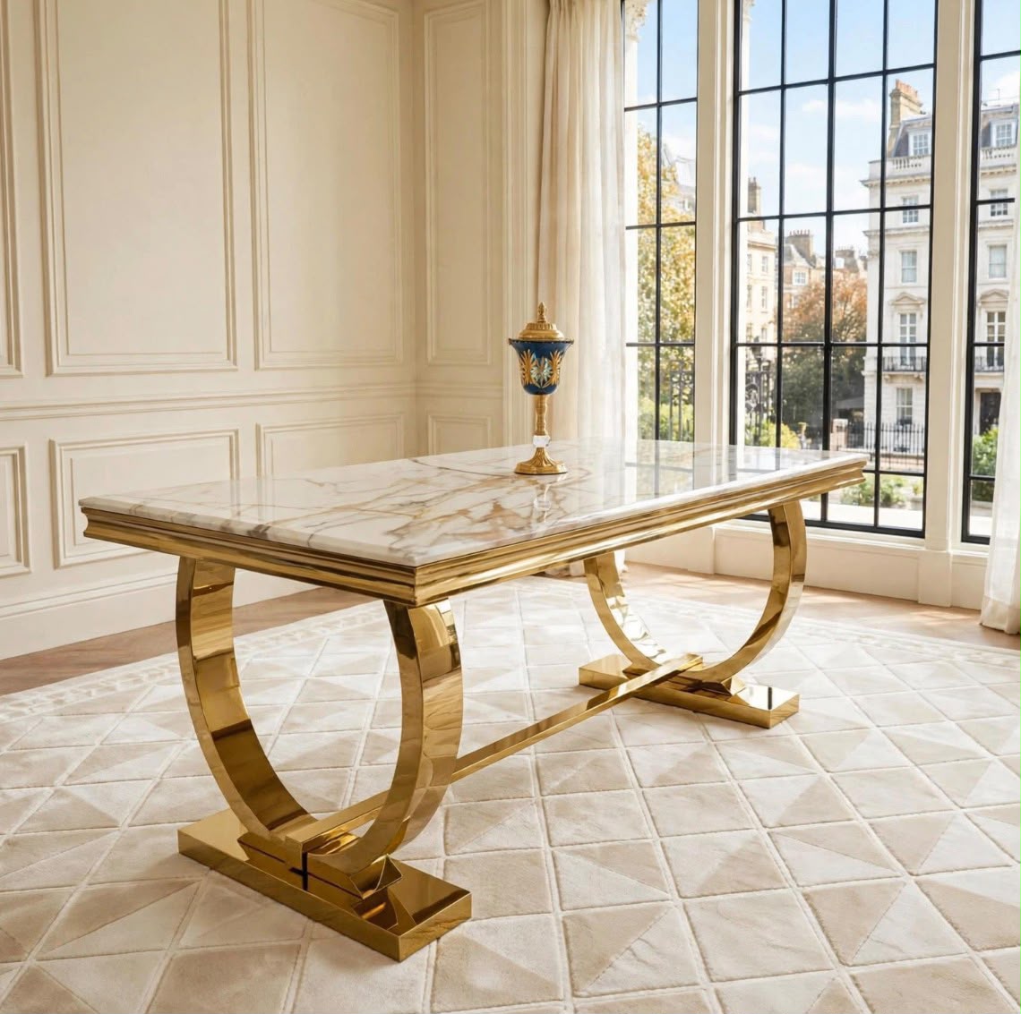 Arianna White Marble & Gold Dining Table luxury marble dining table