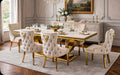 Arianna White & Gold Marble & Gold Dining Set with Cream Victoria Lion Knocker Chairs