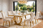 Arianna White & Gold Marble & Gold Dining Set with Cream Sofia Chairs