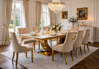 Arianna White & Gold Marble & Gold Dining Set with Cream Victoria Lion Knocker Chairs