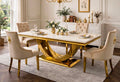 Arianna White & Gold Marble & Gold Dining Set with Cream Victoria Lion Knocker Chairs