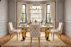 Arianna White & Gold Marble & Gold Dining Set with Cream Victoria Lion Knocker Chairs