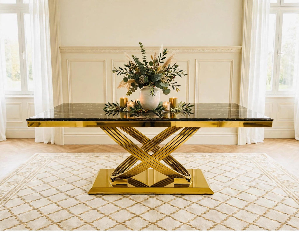 Elina Marble & Gold Dining Table Black