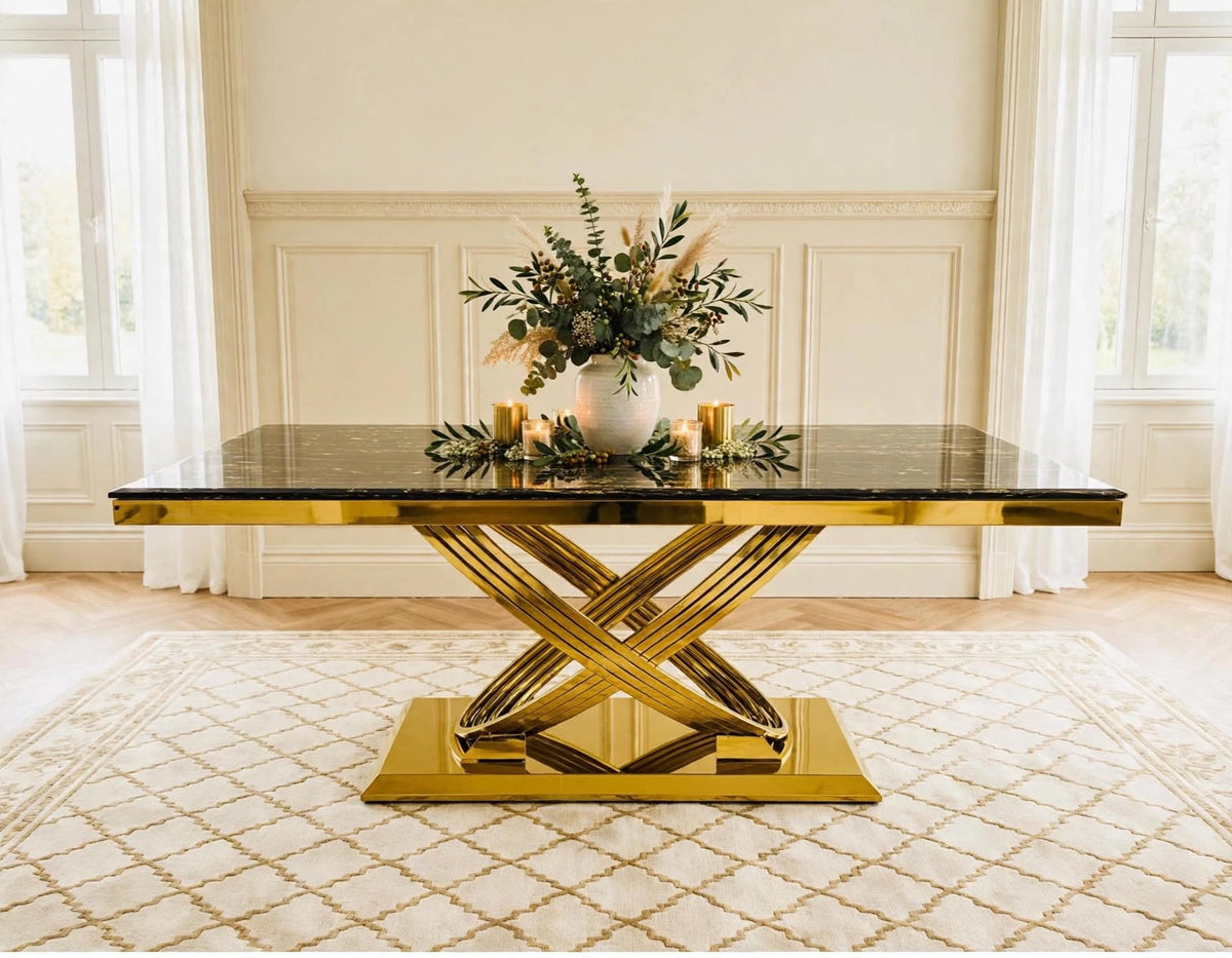 Elina Marble & Gold Dining Table Black