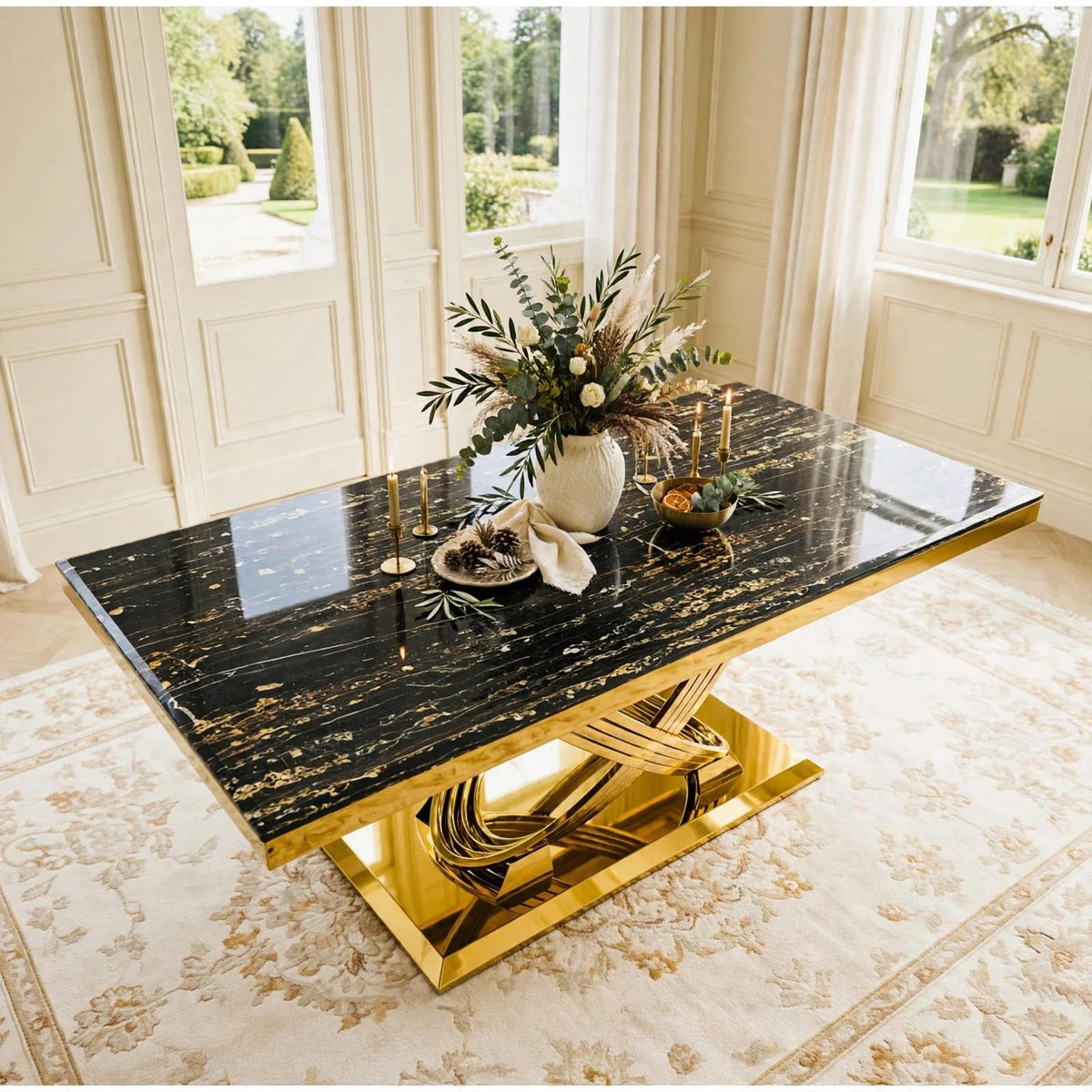 Elina Black Marble & Gold Dining Table luxury marble dining table