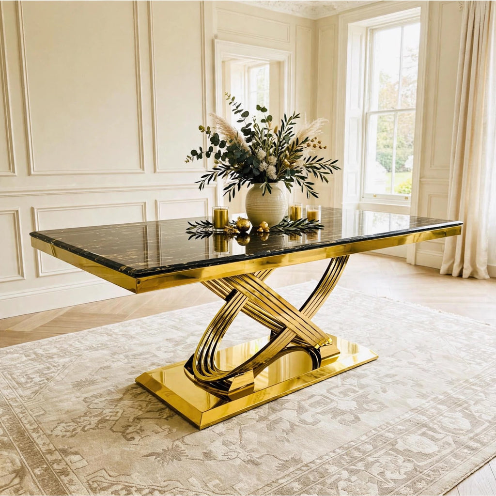 Elina Black Marble & Gold Dining Table luxury marble dining table