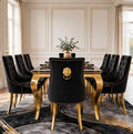 Elina Black & Gold Marble & Gold Dining Set with Black Victoria Lion Knocker Chairs