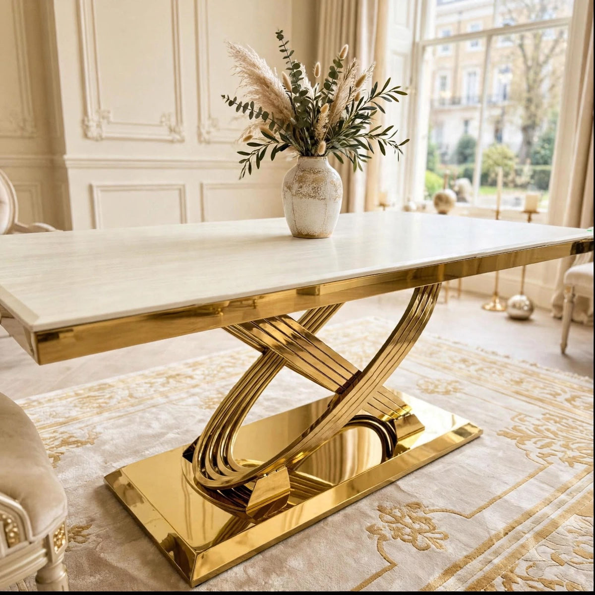 Elina Cream Marble & Gold Dining Table luxury marble dining table