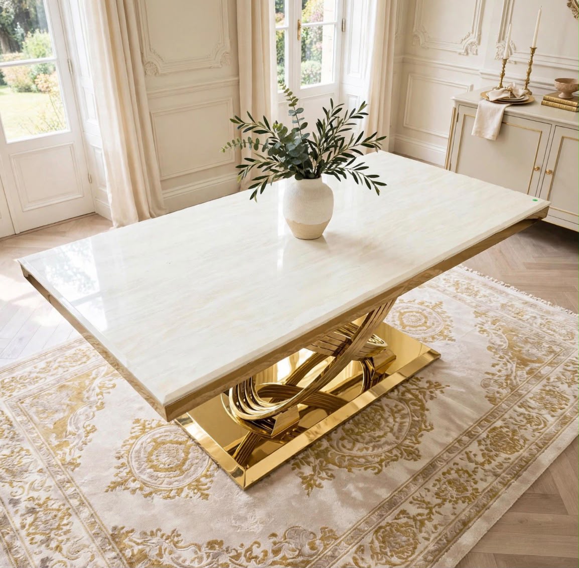 Elina Cream Marble & Gold Dining Table luxury marble dining table