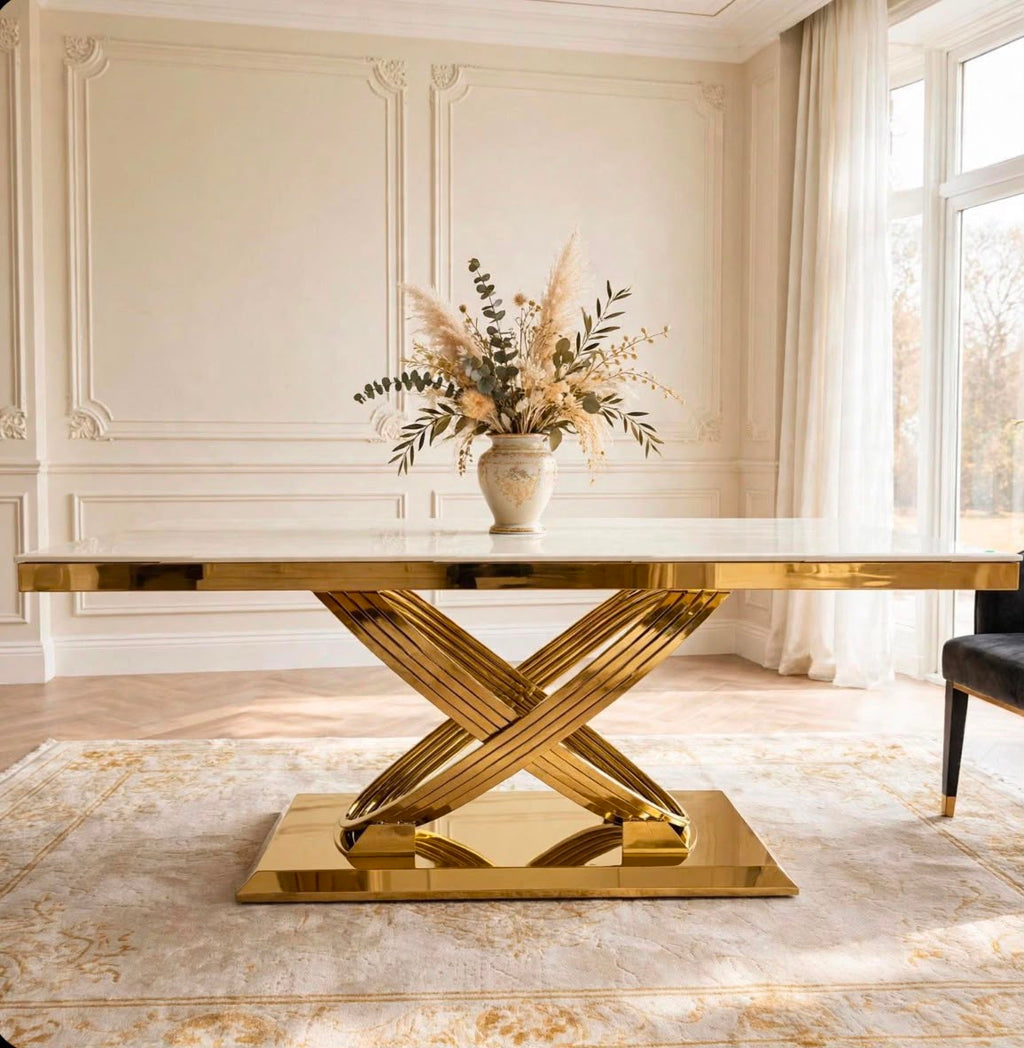 Elina Cream Marble & Gold Dining Table luxury marble dining table