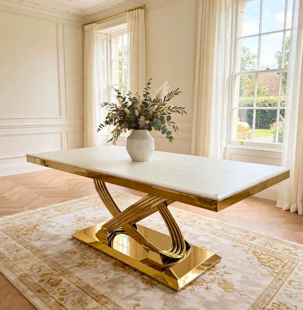 Elina Cream Marble & Gold Dining Table luxury marble dining table
