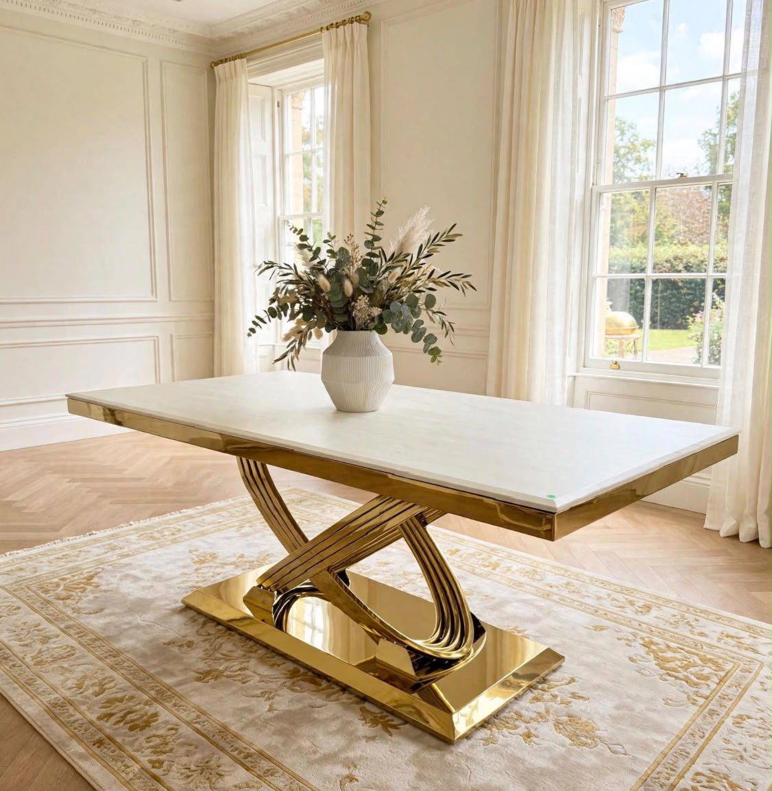 Elina Cream Marble & Gold Dining Table luxury marble dining table