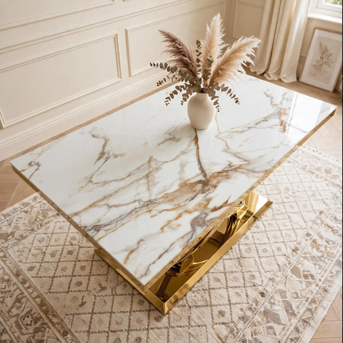 Elina Marble & Gold Dining Table White