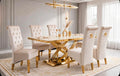 Elina White & Gold Marble & Gold Dining Set with Cream Sofia Chairs