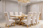 Elina White & Gold Marble & Gold Dining Set with Cream Sofia Chairs
