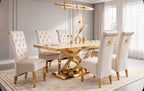 Elina White & Gold Marble & Gold Dining Set with Cream Sofia Chairs