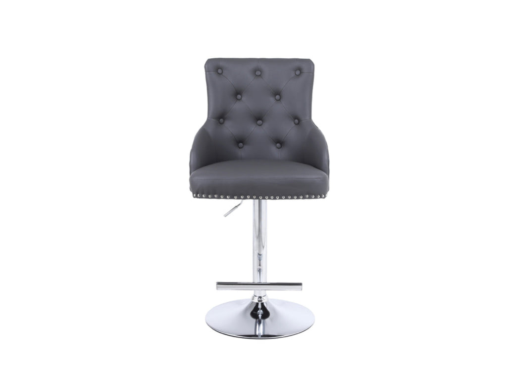 Majestic Dark Grey Pu Leather Lion Knocker Bar Stool