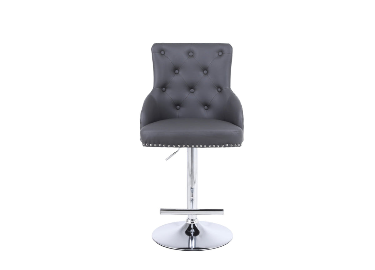 Majestic Dark Grey Pu Leather Lion Knocker Bar Stool