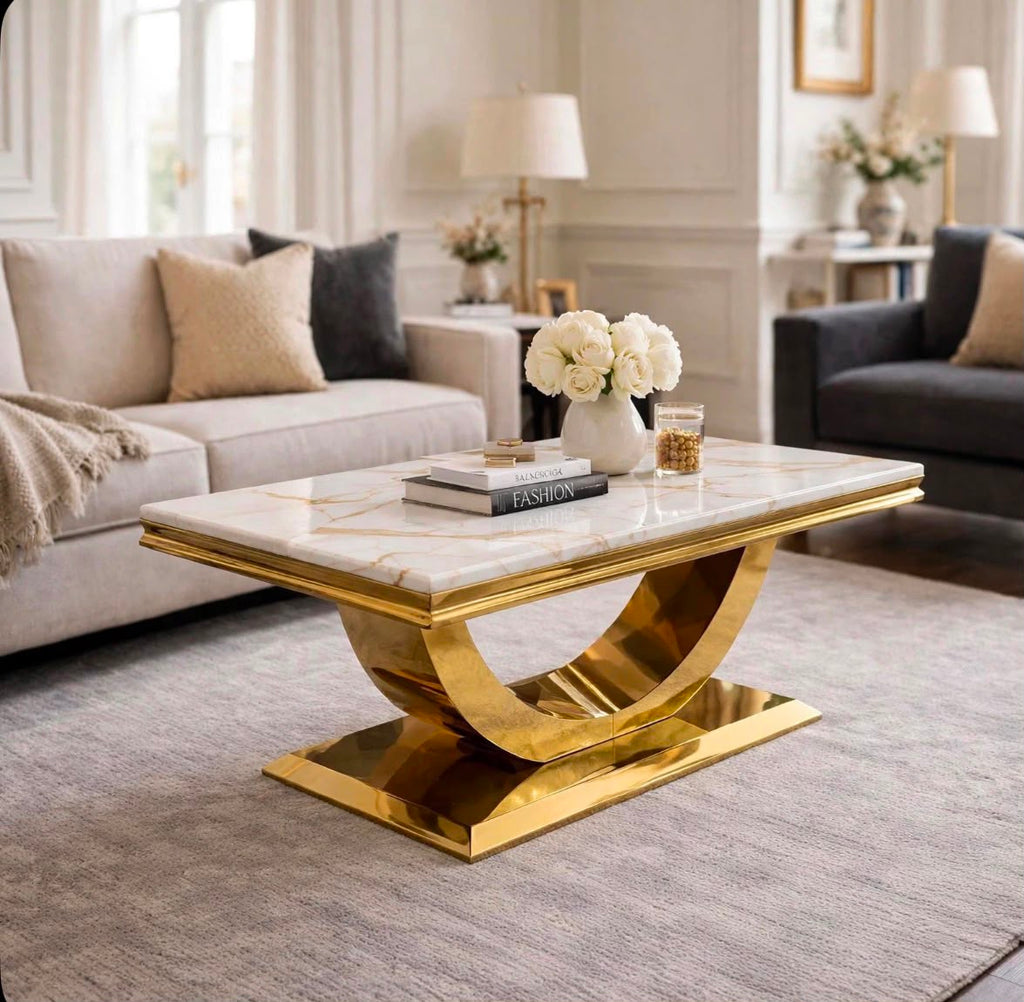 London Cream Marble & Gold Coffee Table Cream marble luxury coffee table