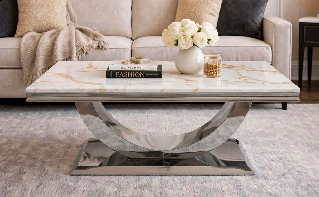 London Cream Marble & Gold Coffee Table Cream marble luxury coffee table