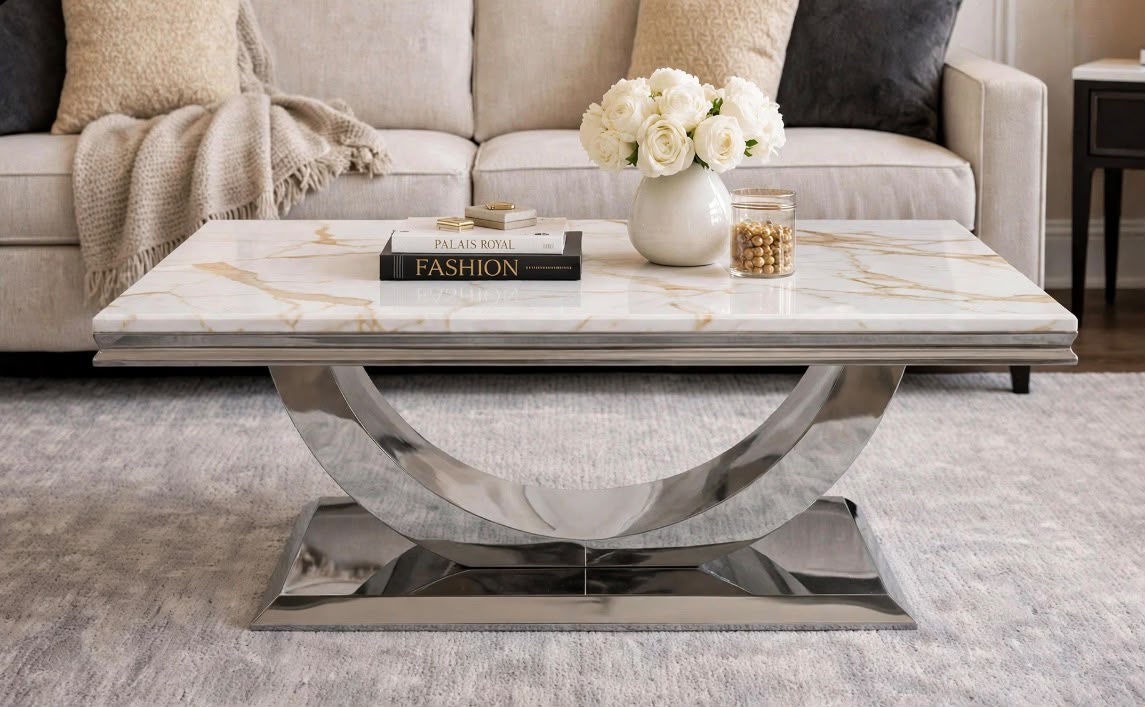 London Cream Marble & Gold Coffee Table Cream marble luxury coffee table