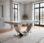 London Grey Marble & Chrome Dining Table Light Grey marble luxury marble dining table