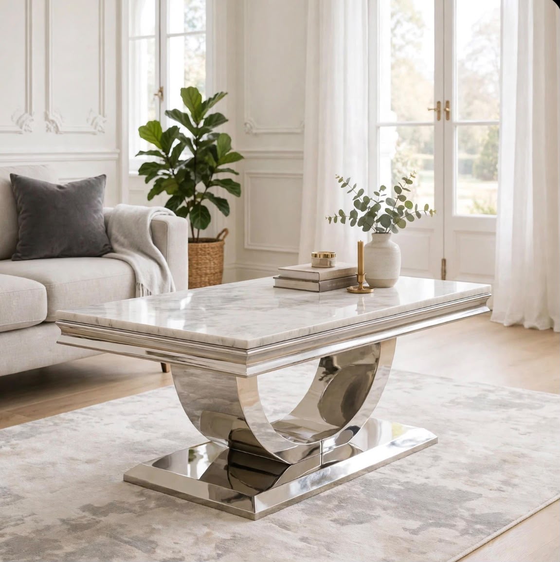 London White Marble & Gold Coffee Table White marble luxury coffee table