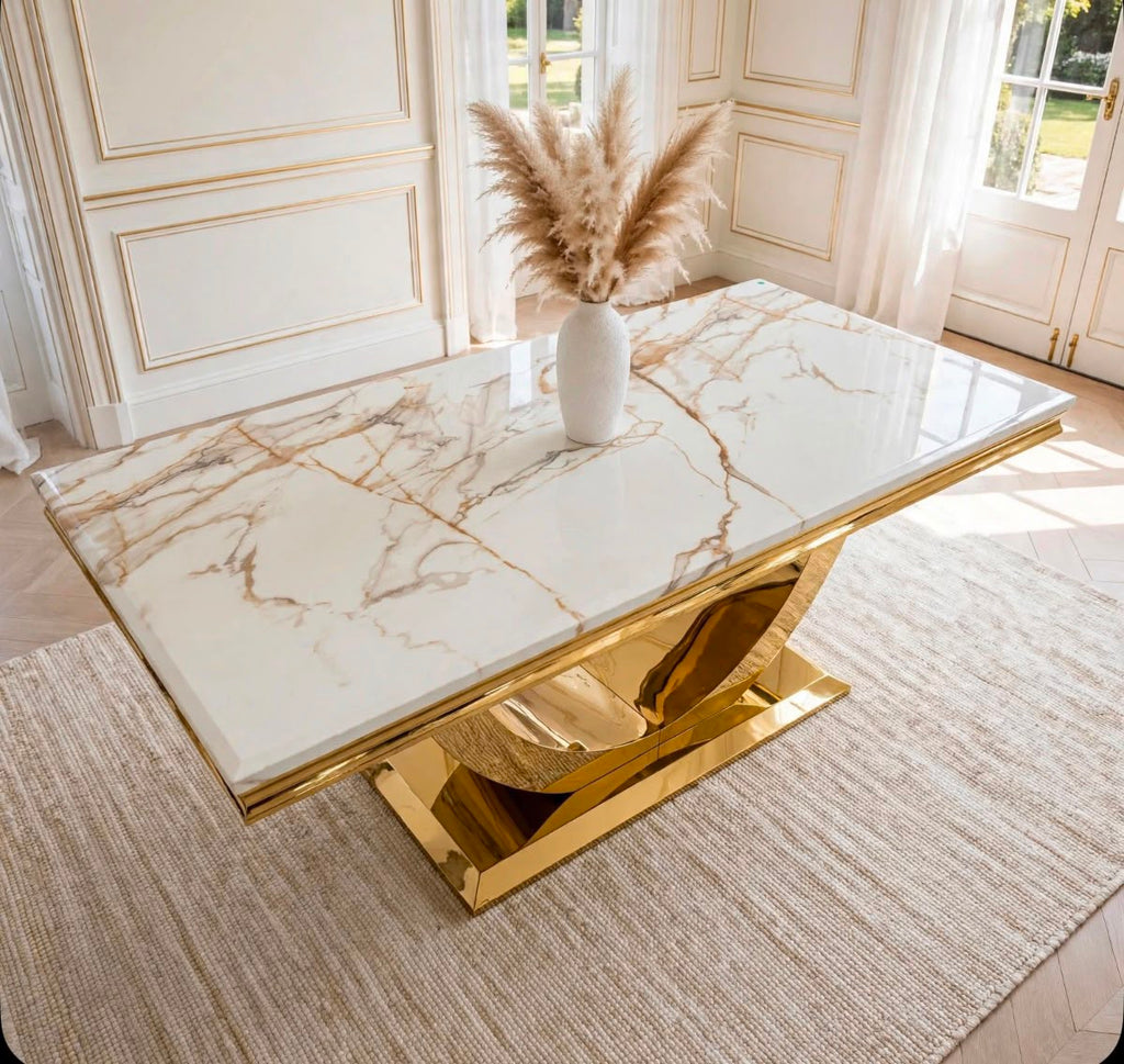 London White Marble & Gold Dining Table White marble luxury marble dining table